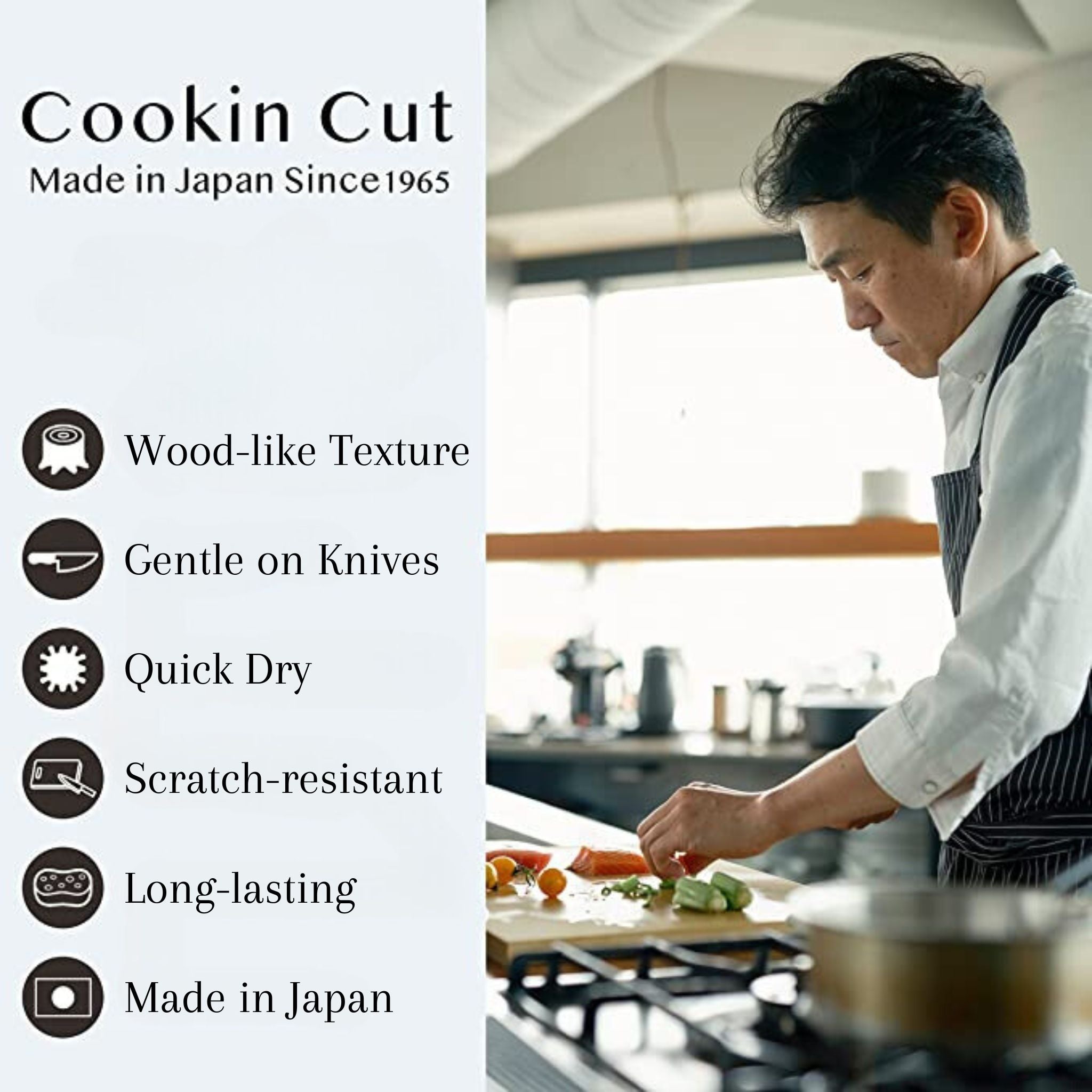 Cookin Cut Synthetic Rubber Cutting board, Antibacterial Model, Professional Grade for Home,  Made in Japan