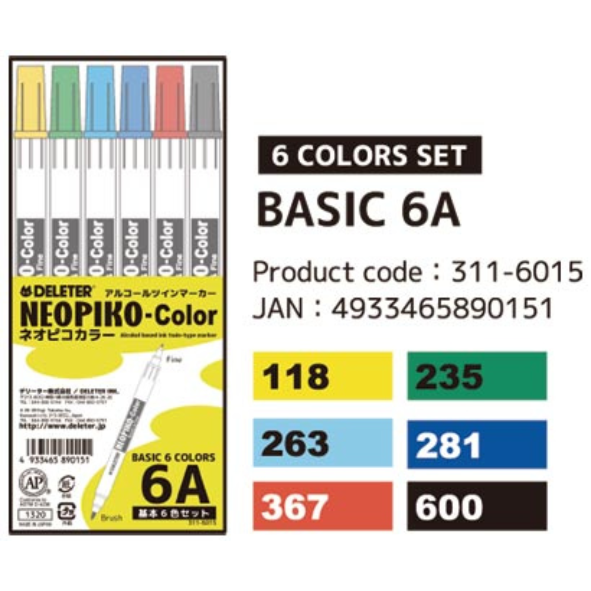 DELETER Neopiko Color, Basic 6 colors set