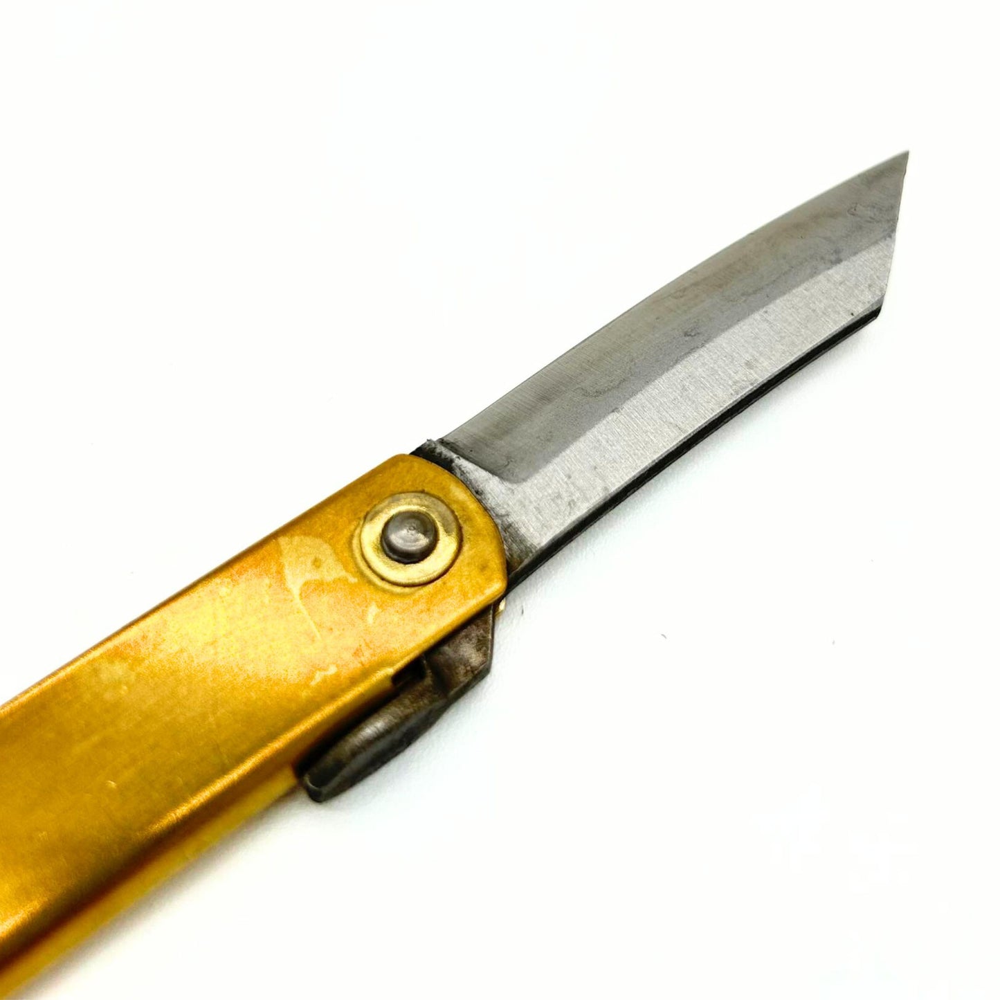 Higonokami Folding Knife, Blue Paper Steel 75mm with Brown Case